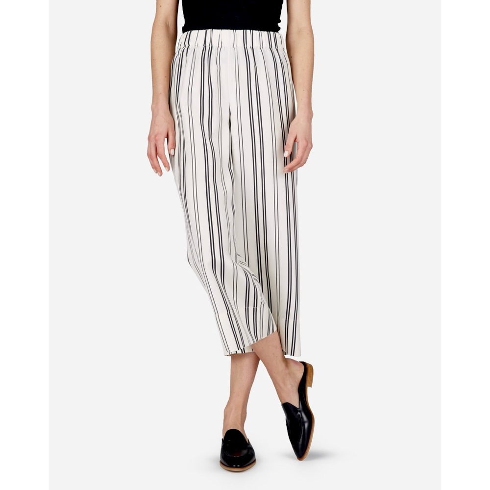 Everlane Silk Wide Leg Pants Cream Black Mix Stripe